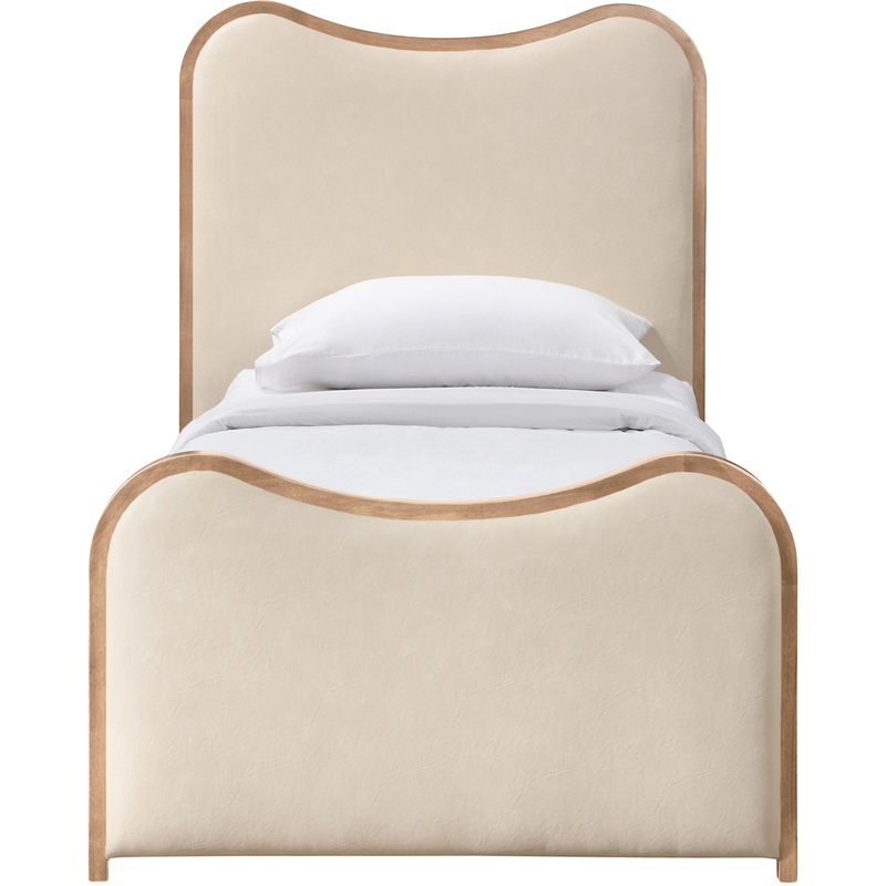 Bowery Hill Contemporary Cream Vegan Leather Upholstered Twin Bed