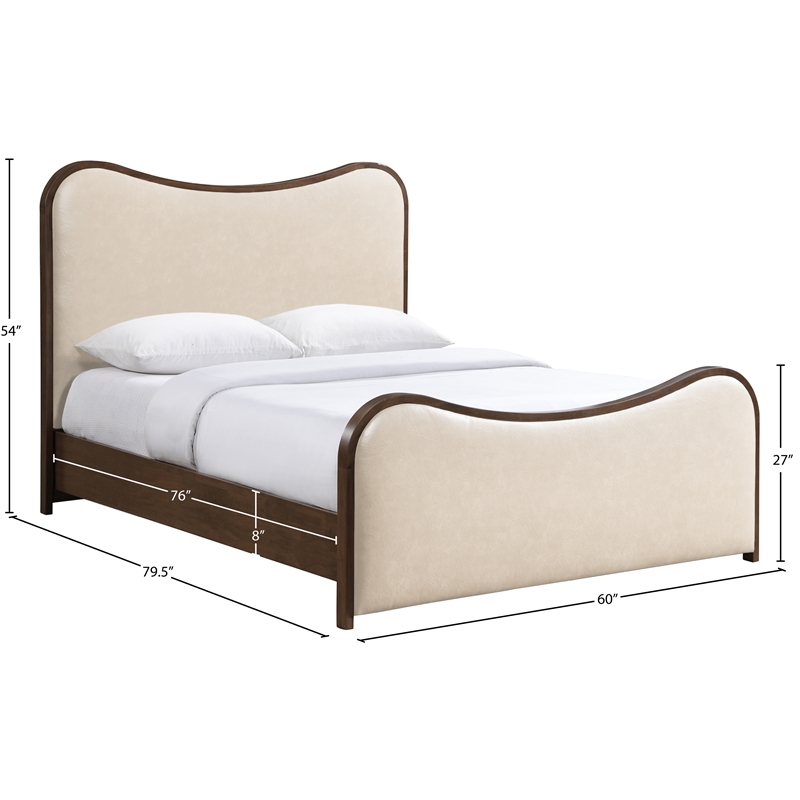 Bowery Hill Contemporary Cream Vegan Leather Upholstered Full Bed