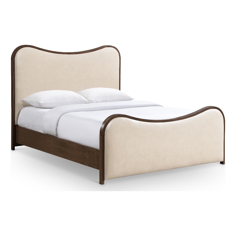 Bowery Hill Contemporary Cream Vegan Leather Upholstered Full Bed