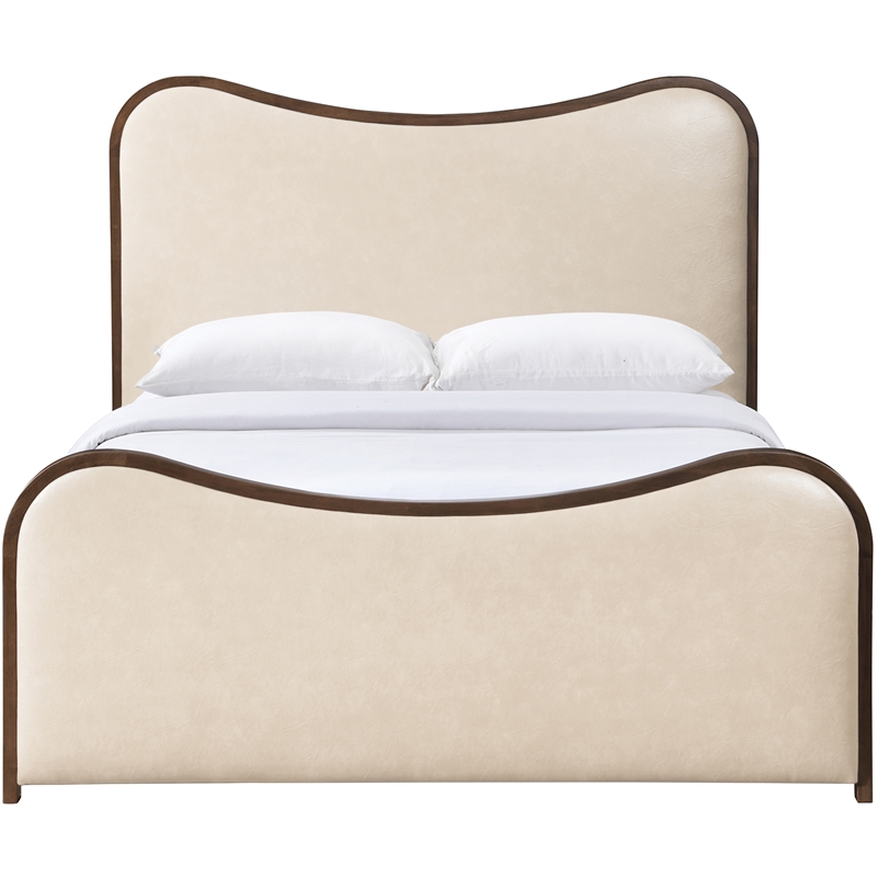 Bowery Hill Contemporary Cream Vegan Leather Upholstered King Bed