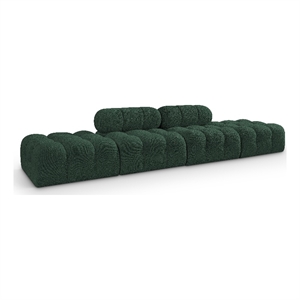 Bowery Hill 136&quot Green Boucle Fabric Upholstered 4-Oiece Modular Sofa