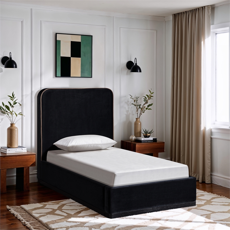 Bowery Hill Contemporary Black Durable Velvet Upholstered Twin Bed