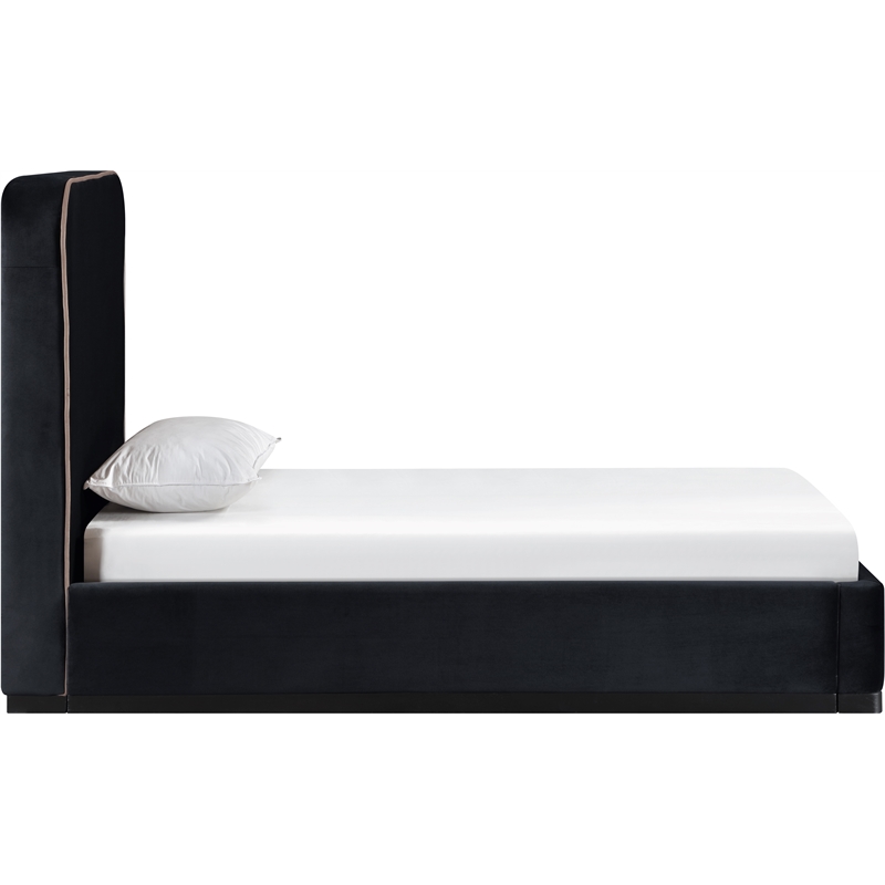 Bowery Hill Contemporary Black Durable Velvet Upholstered Twin Bed