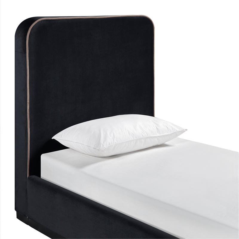 Bowery Hill Contemporary Black Durable Velvet Upholstered Twin Bed
