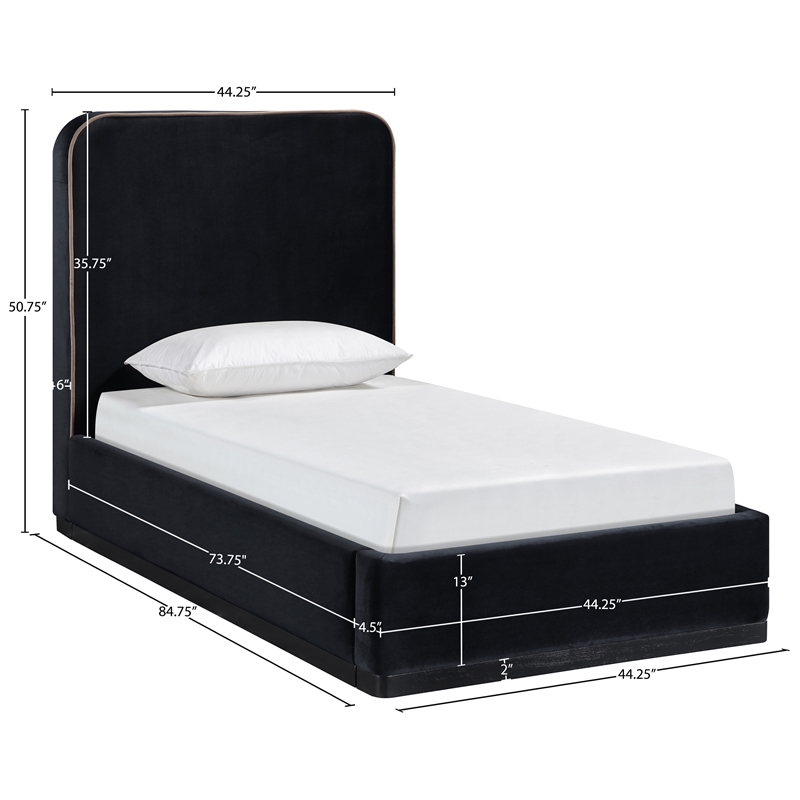 Bowery Hill Contemporary Black Durable Velvet Upholstered Twin Bed