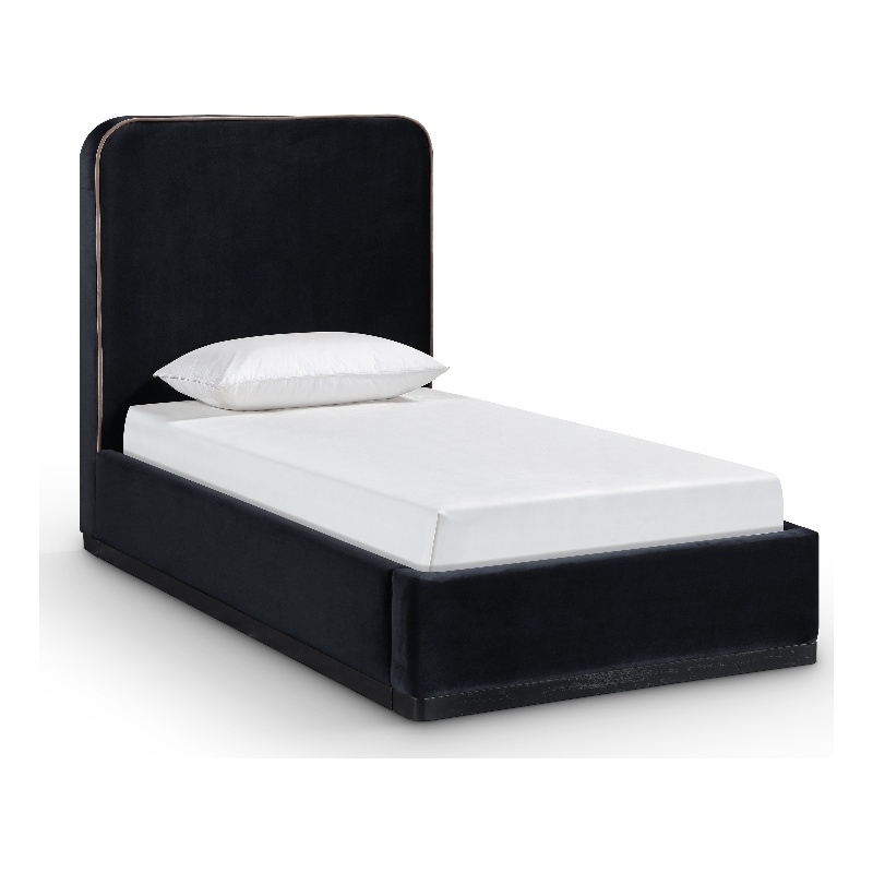 Bowery Hill Contemporary Black Durable Velvet Upholstered Twin Bed