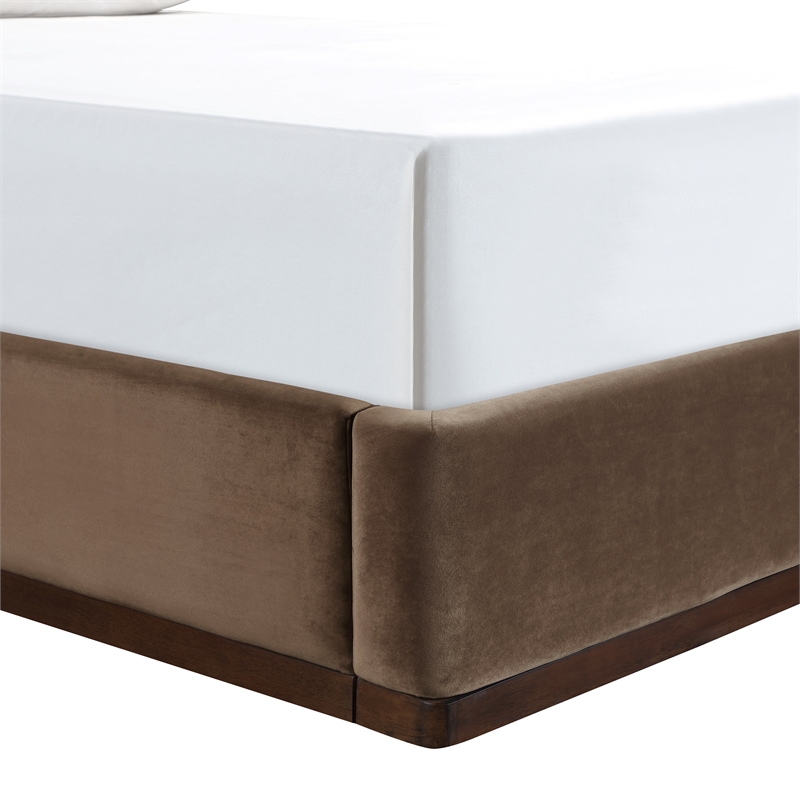 Bowery Hill Contemporary Brown Durable Velvet Upholstered Full Bed