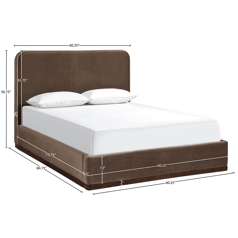 Bowery Hill Contemporary Brown Durable Velvet Upholstered Full Bed