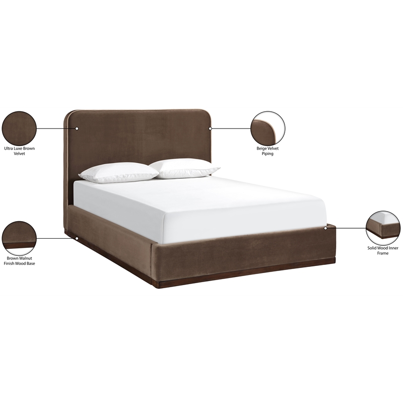 Bowery Hill Contemporary Brown Durable Velvet Upholstered Full Bed