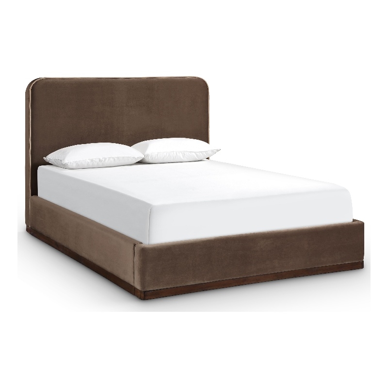 Bowery Hill Contemporary Brown Durable Velvet Upholstered Full Bed