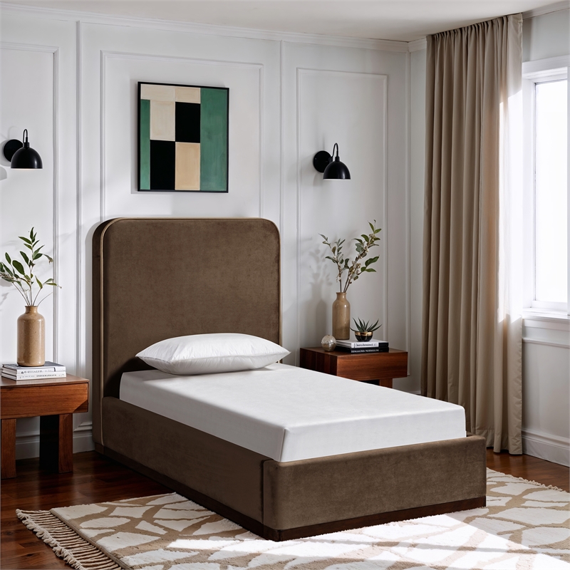 Bowery Hill Contemporary Brown Durable Velvet Upholstered Twin Bed