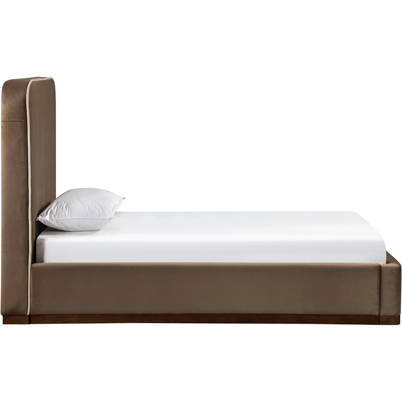 Bowery Hill Contemporary Brown Durable Velvet Upholstered Twin Bed