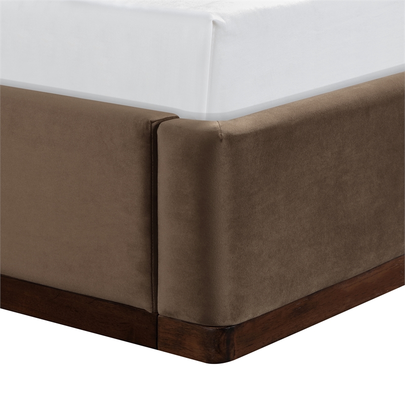 Bowery Hill Contemporary Brown Durable Velvet Upholstered Twin Bed