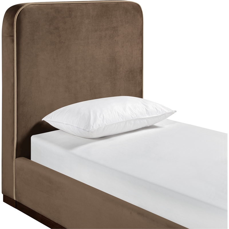Bowery Hill Contemporary Brown Durable Velvet Upholstered Twin Bed