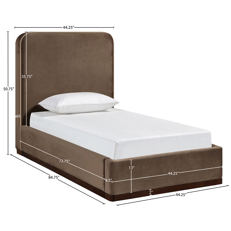 Bowery Hill Contemporary Brown Durable Velvet Upholstered Twin Bed