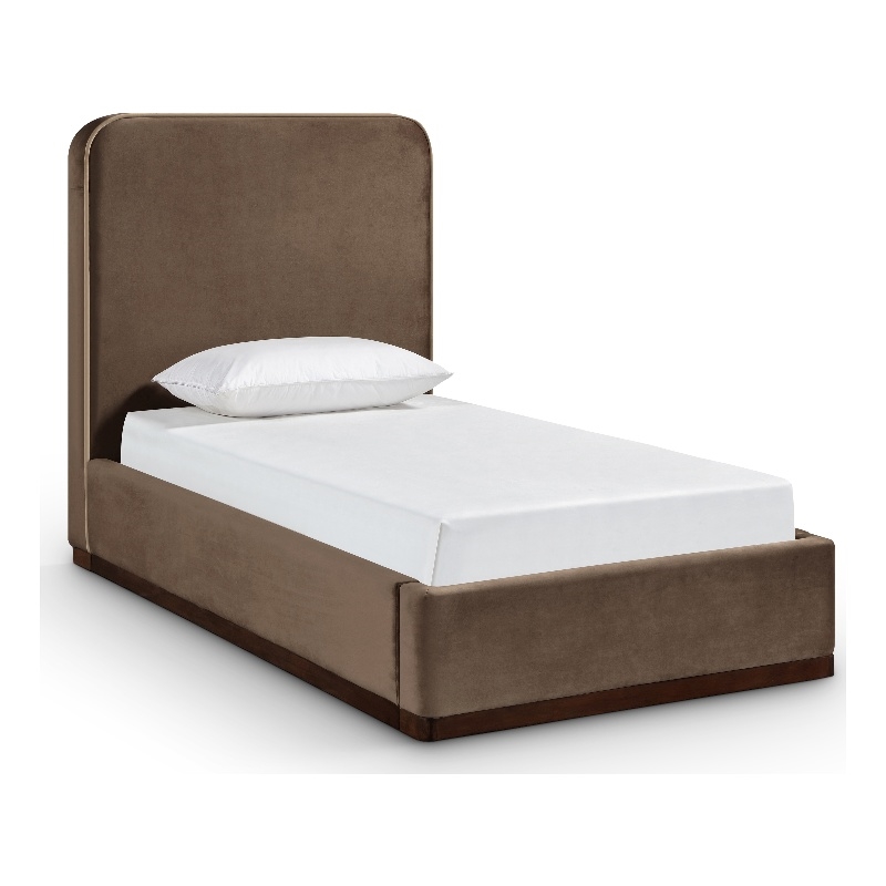Bowery Hill Contemporary Brown Durable Velvet Upholstered Twin Bed