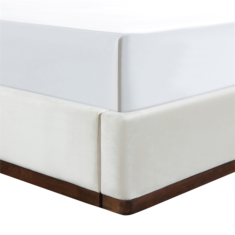 Bowery Hill Contemporary Cream Durable Velvet Upholstered Full Bed