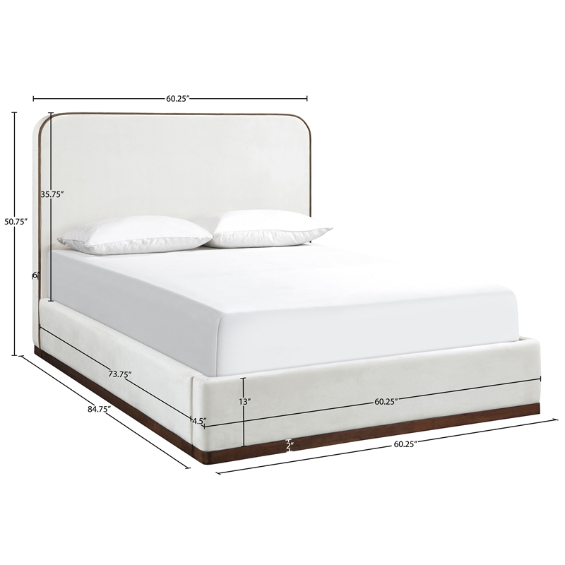 Bowery Hill Contemporary Cream Durable Velvet Upholstered Full Bed