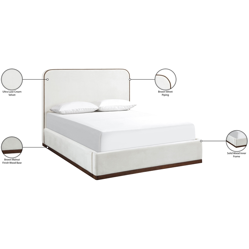 Bowery Hill Contemporary Cream Durable Velvet Upholstered Full Bed