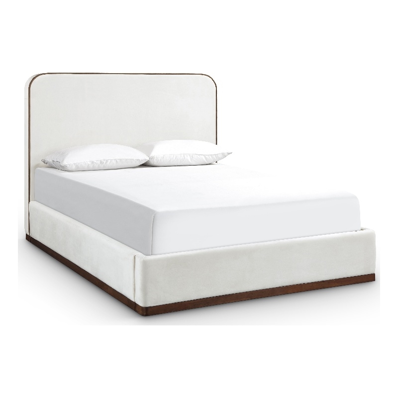 Bowery Hill Contemporary Cream Durable Velvet Upholstered Full Bed
