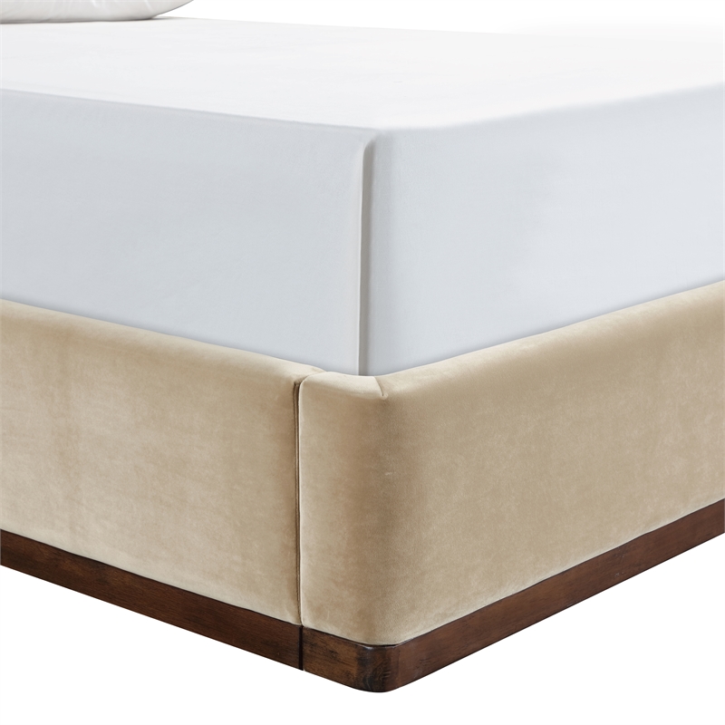 Bowery Hill Contemporary Beige Durable Velvet Upholstered Full Bed