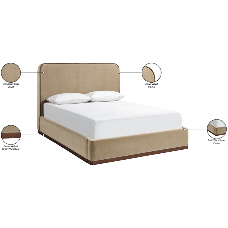 Bowery Hill Contemporary Beige Durable Velvet Upholstered Full Bed