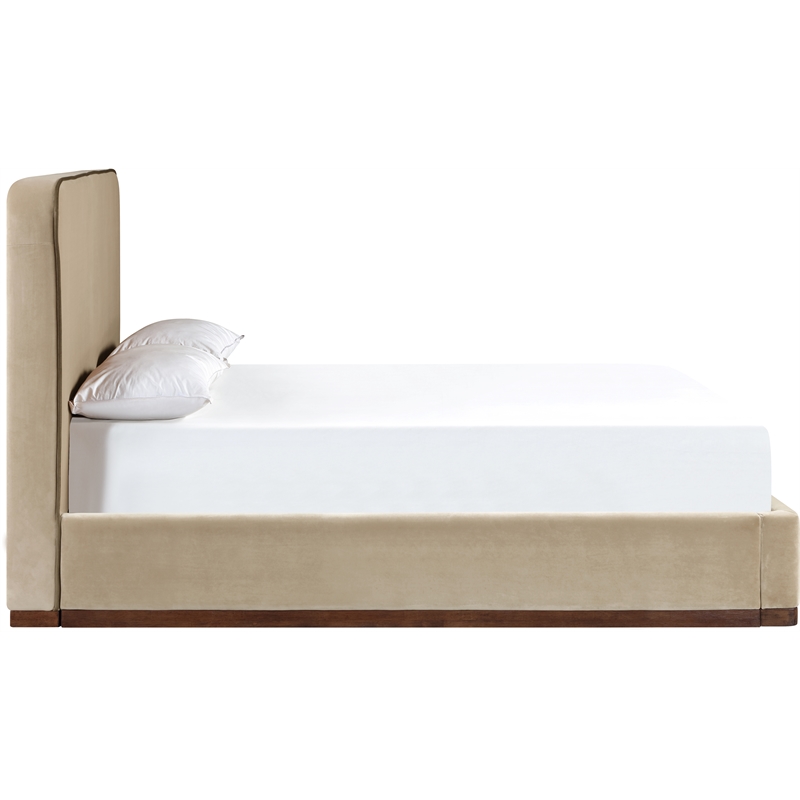 Bowery Hill Contemporary Beige Durable Velvet Upholstered Queen Bed