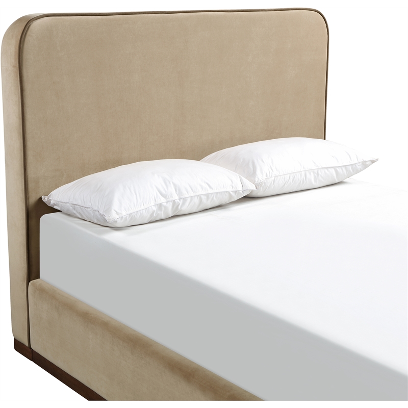 Bowery Hill Contemporary Beige Durable Velvet Upholstered Queen Bed