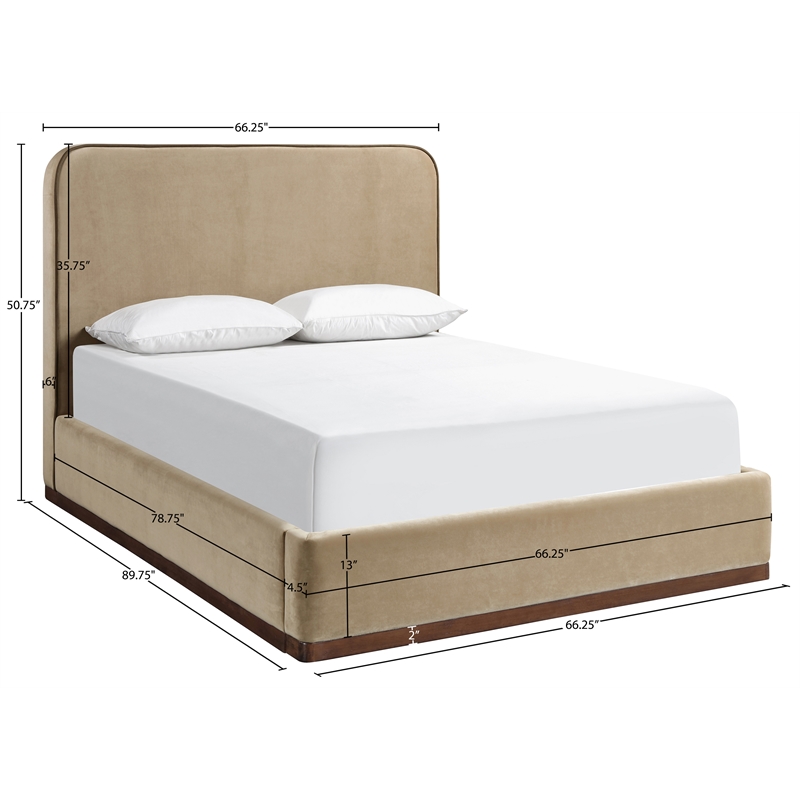 Bowery Hill Contemporary Beige Durable Velvet Upholstered Queen Bed