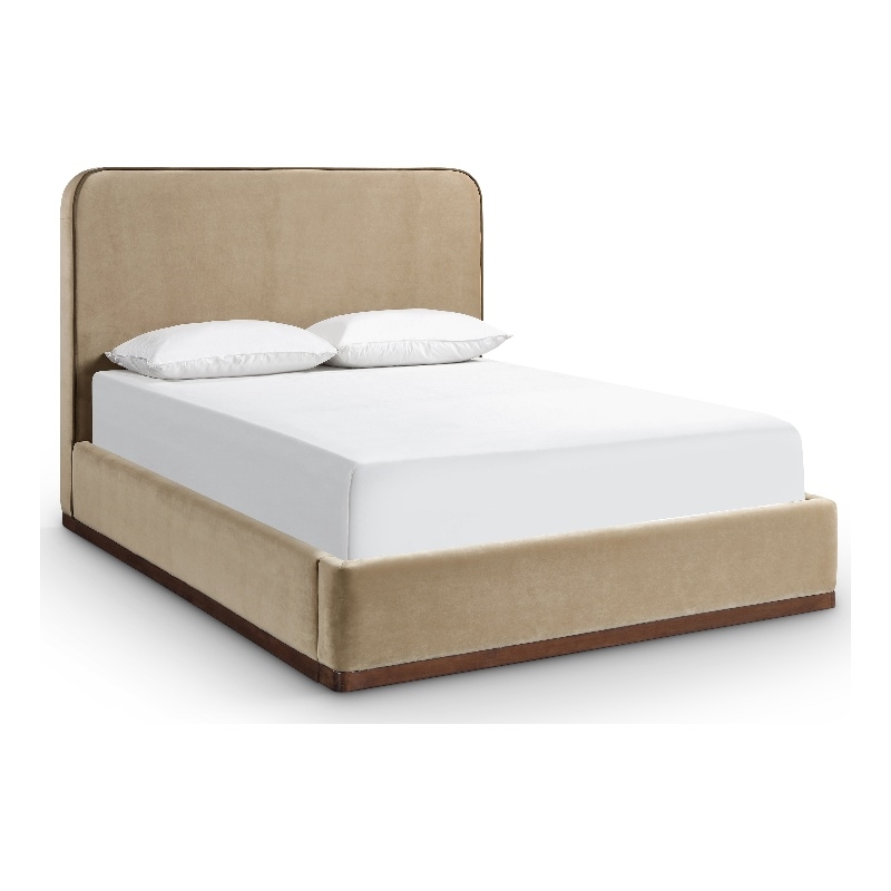 Bowery Hill Contemporary Beige Durable Velvet Upholstered Queen Bed