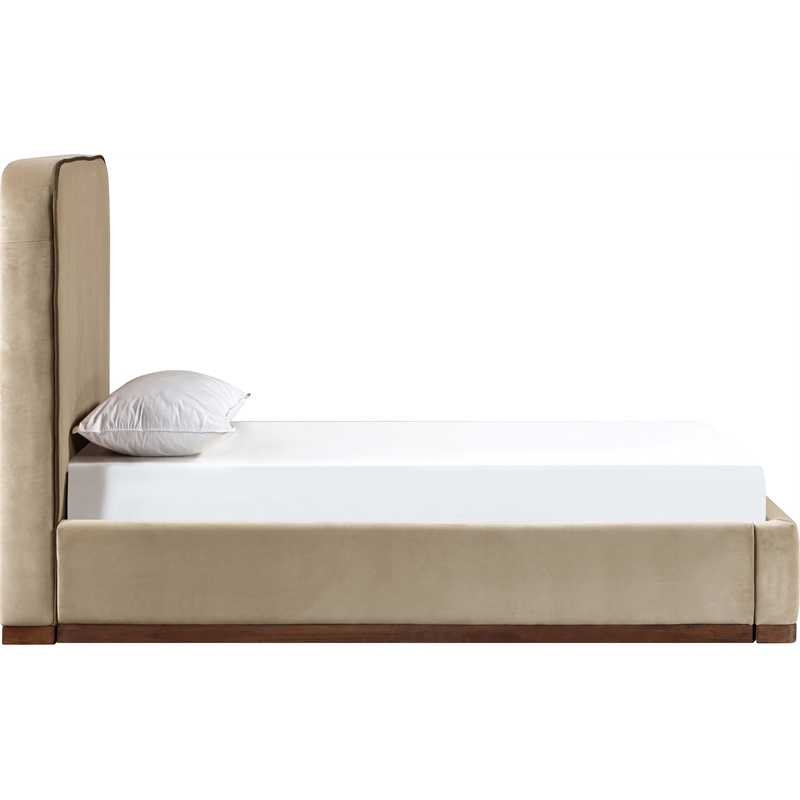 Bowery Hill Contemporary Beige Durable Velvet Upholstered Twin Bed