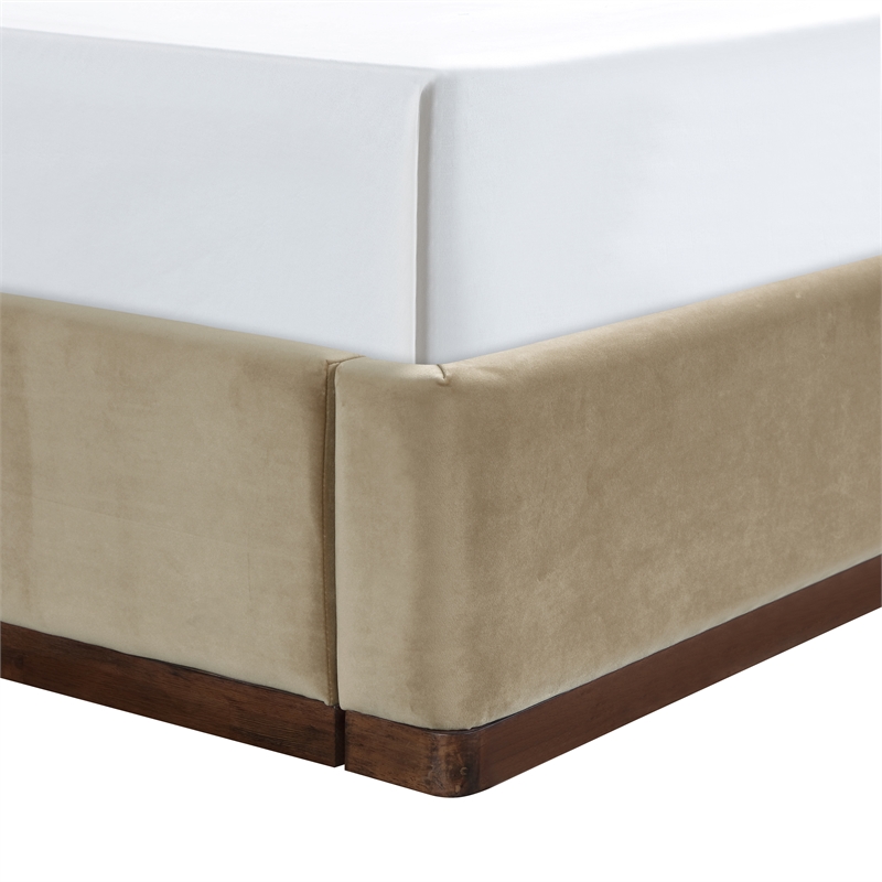Bowery Hill Contemporary Beige Durable Velvet Upholstered Twin Bed