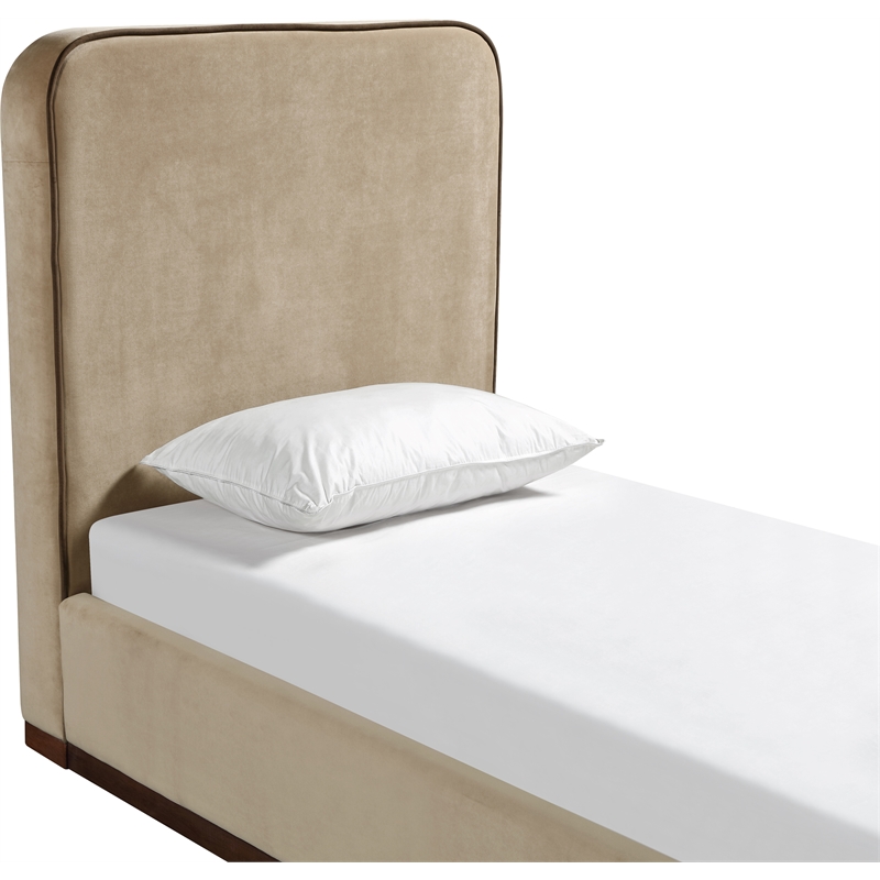 Bowery Hill Contemporary Beige Durable Velvet Upholstered Twin Bed