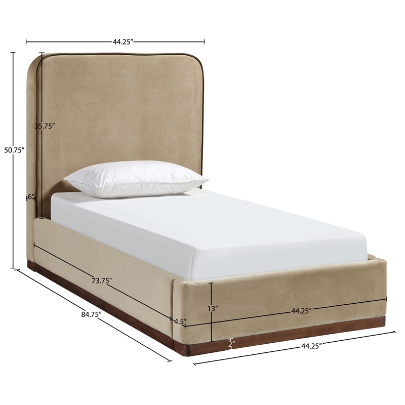 Bowery Hill Contemporary Beige Durable Velvet Upholstered Twin Bed