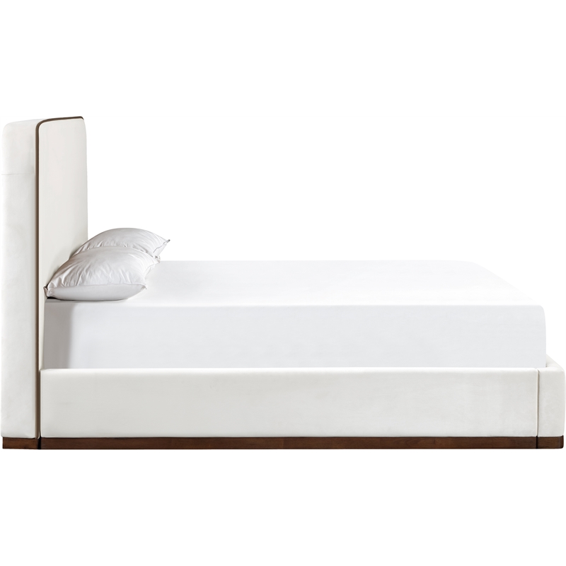 Bowery Hill Contemporary Cream Durable Velvet Upholstered King Bed