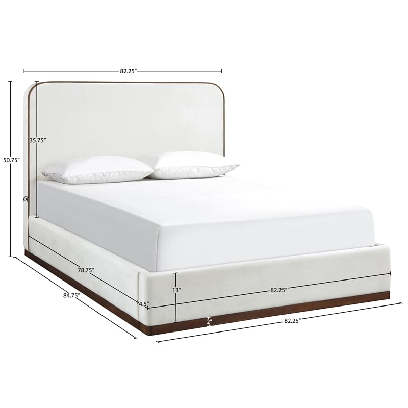 Bowery Hill Contemporary Cream Durable Velvet Upholstered King Bed