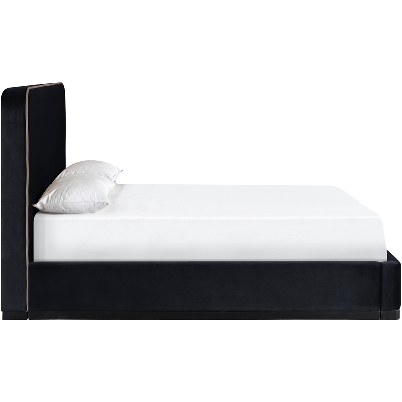 Bowery Hill Contemporary Black Durable Velvet Upholstered Full Bed