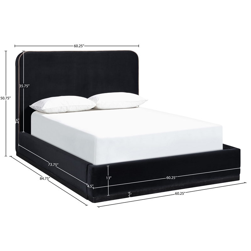 Bowery Hill Contemporary Black Durable Velvet Upholstered Full Bed