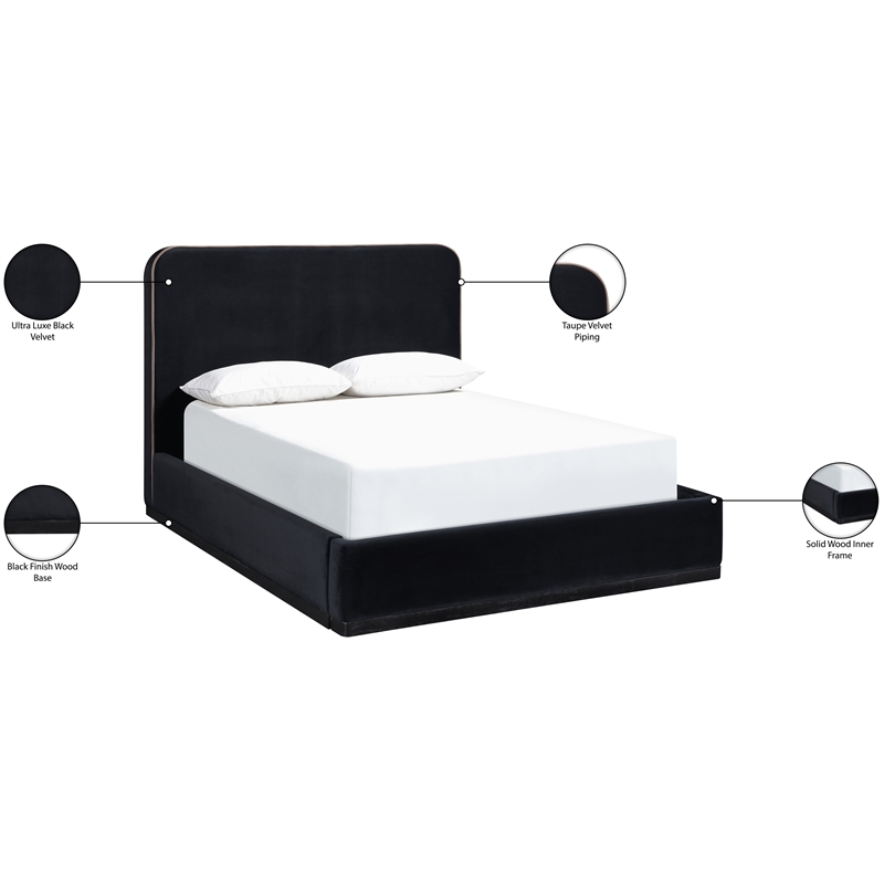 Bowery Hill Contemporary Black Durable Velvet Upholstered Full Bed