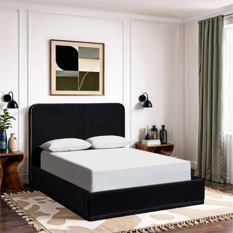 Bowery Hill Contemporary Black Durable Velvet Upholstered King Bed