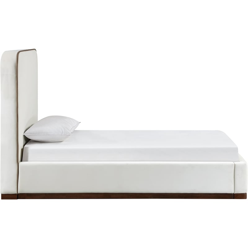 Bowery Hill Contemporary Cream Durable Velvet Upholstered Twin Bed