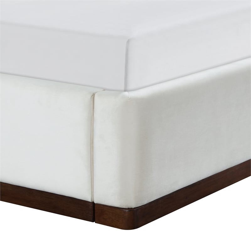 Bowery Hill Contemporary Cream Durable Velvet Upholstered Twin Bed