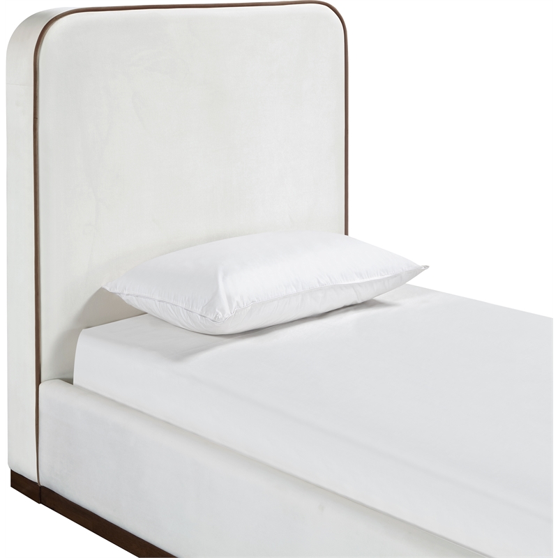 Bowery Hill Contemporary Cream Durable Velvet Upholstered Twin Bed