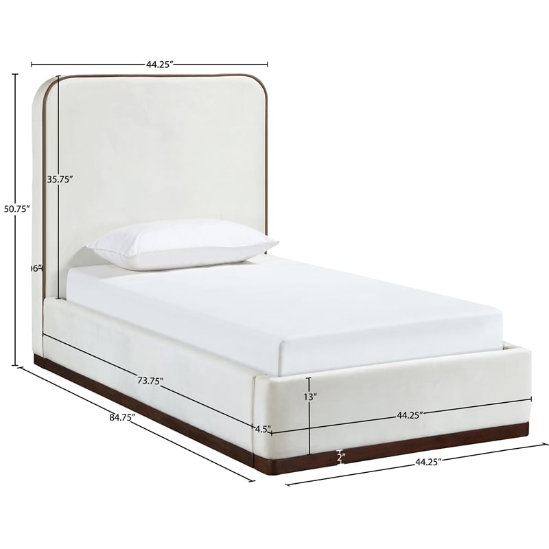Bowery Hill Contemporary Cream Durable Velvet Upholstered Twin Bed