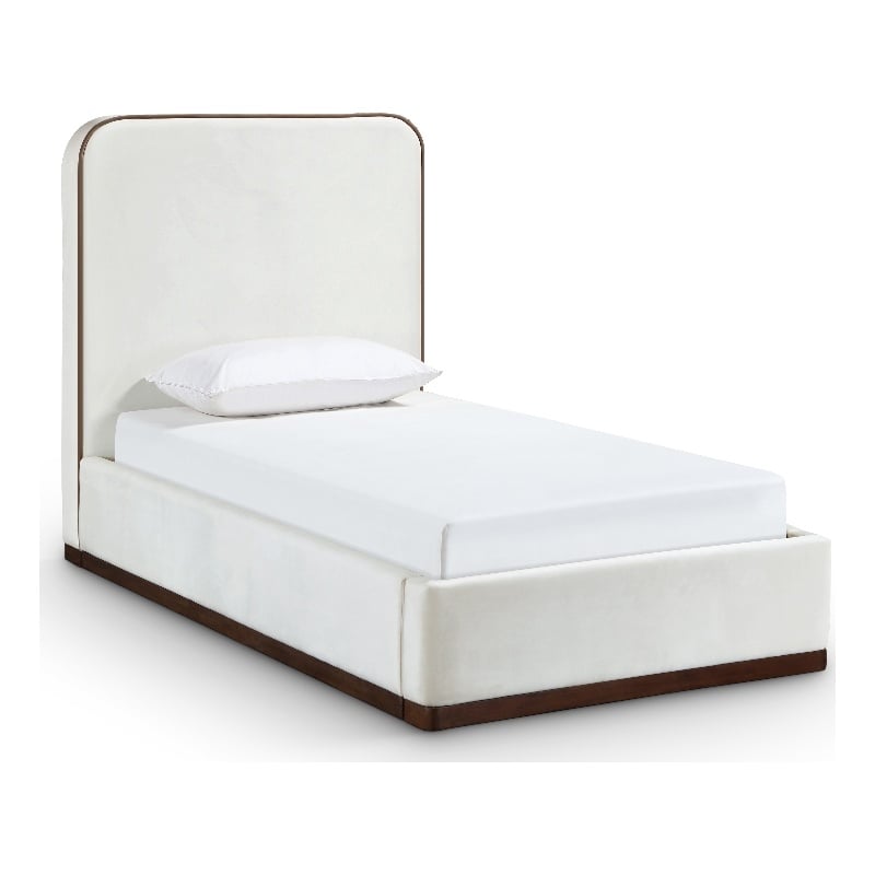 Bowery Hill Contemporary Cream Durable Velvet Upholstered Twin Bed