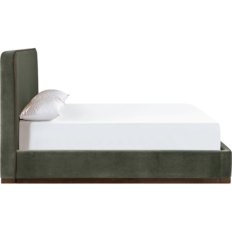 Bowery Hill Contemporary Green Durable Velvet Upholstered Full Bed