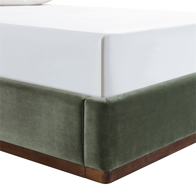 Bowery Hill Contemporary Green Durable Velvet Upholstered Full Bed