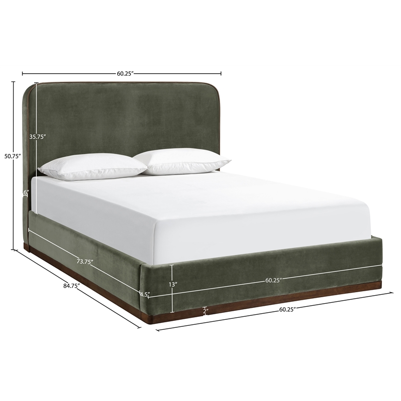 Bowery Hill Contemporary Green Durable Velvet Upholstered Full Bed