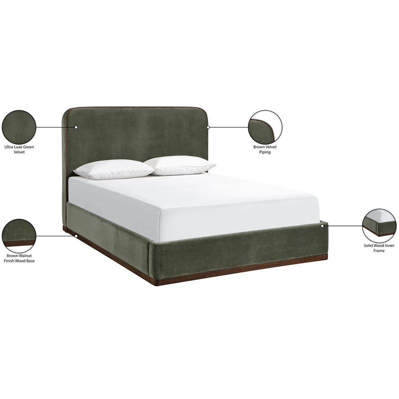 Bowery Hill Contemporary Green Durable Velvet Upholstered Full Bed