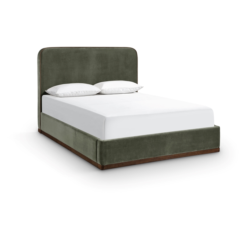 Bowery Hill Contemporary Green Durable Velvet Upholstered Full Bed